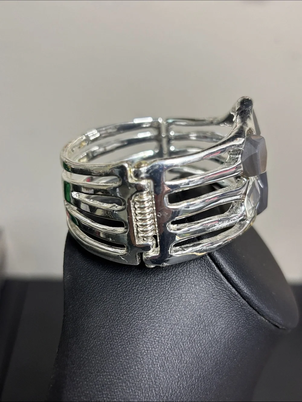 RLM SoHo Silver-Tone Gray Smoky Crystal Multi-Stone Chunky Statement Bracelet